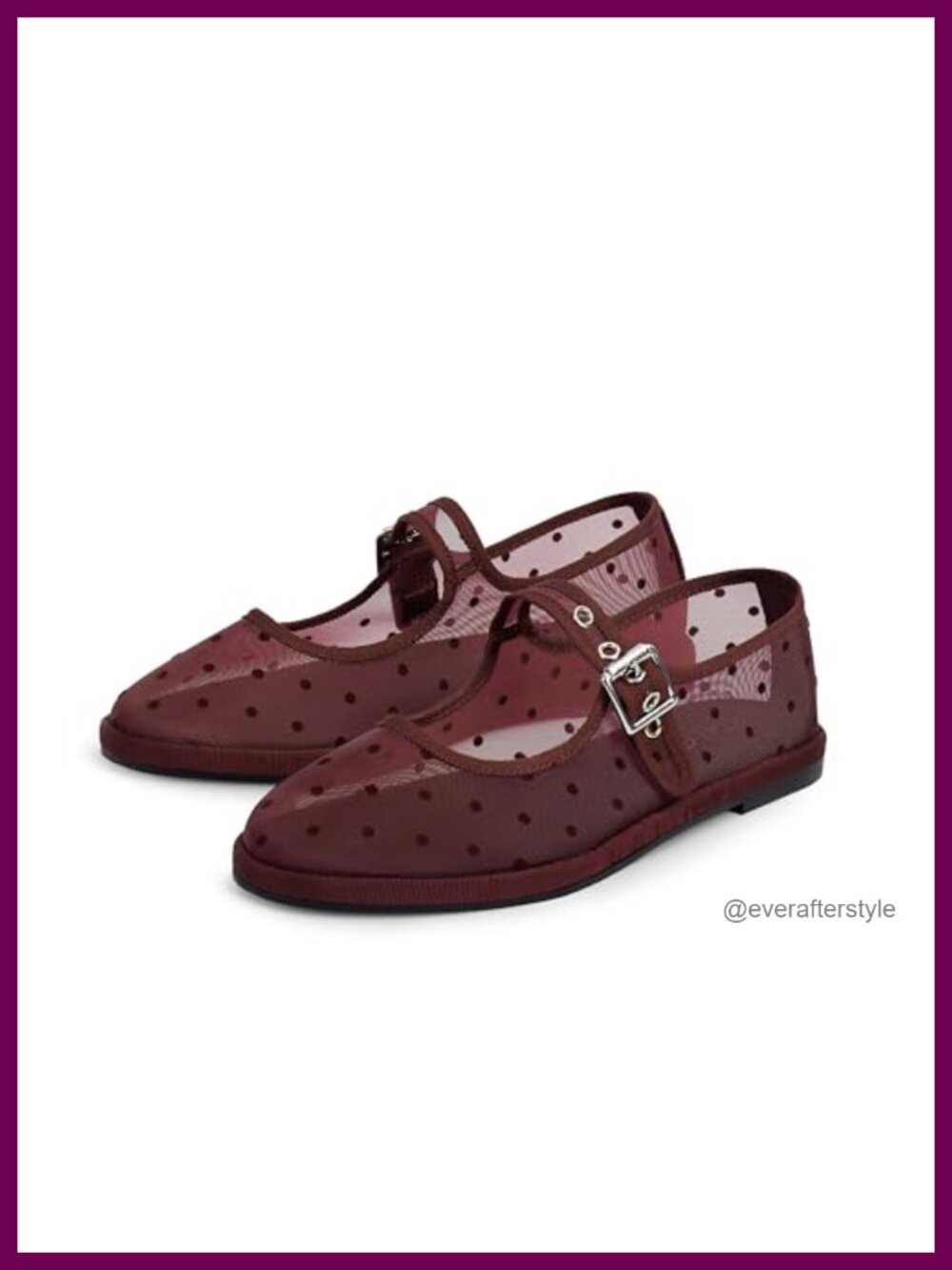 STALOV Mesh Ballet Flats Polka Dot Round Toe Mary Jane Buckle